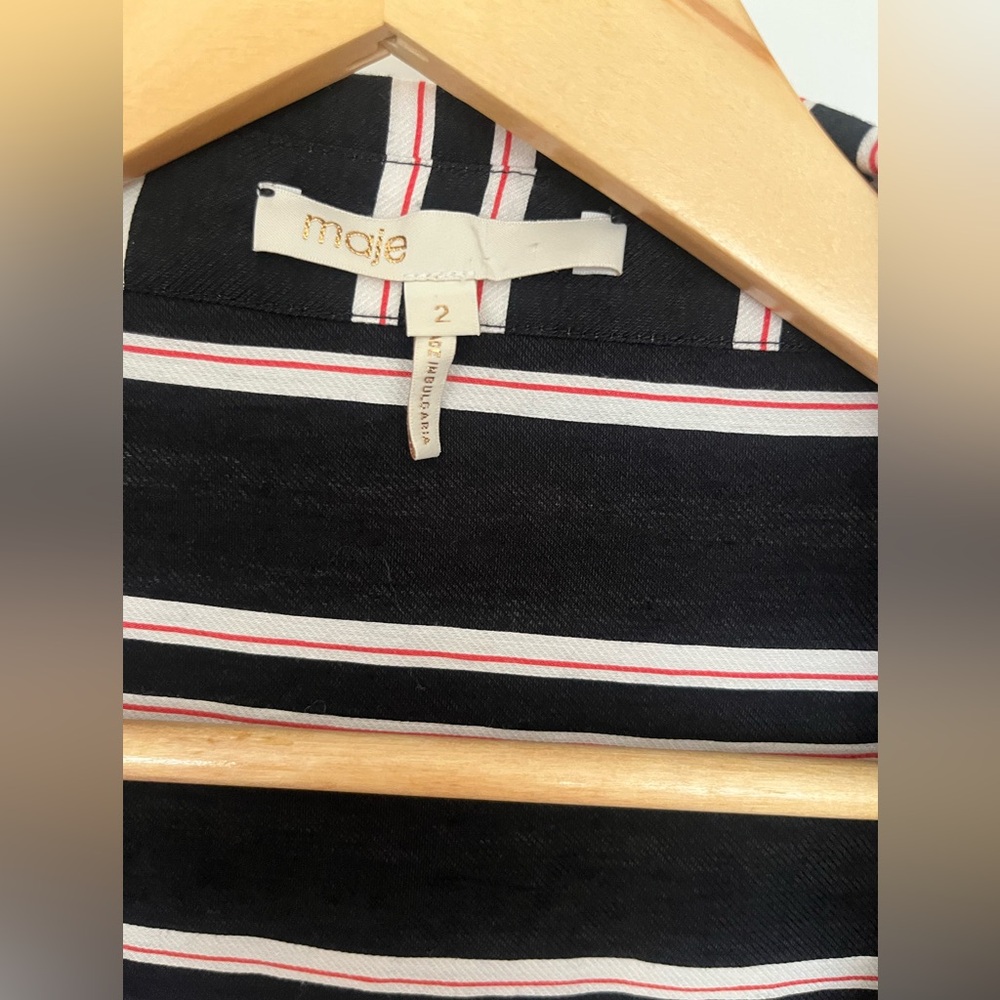 Maje Women's Black Raji Striped Shirt Dress Sz. 2 Dolman sleeves - Picture 5 of 9